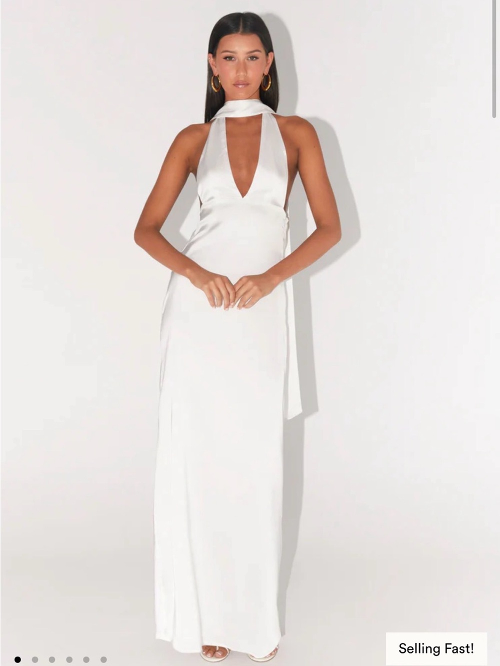 Peppermayo White Halter Maxi Dress with Deep V
